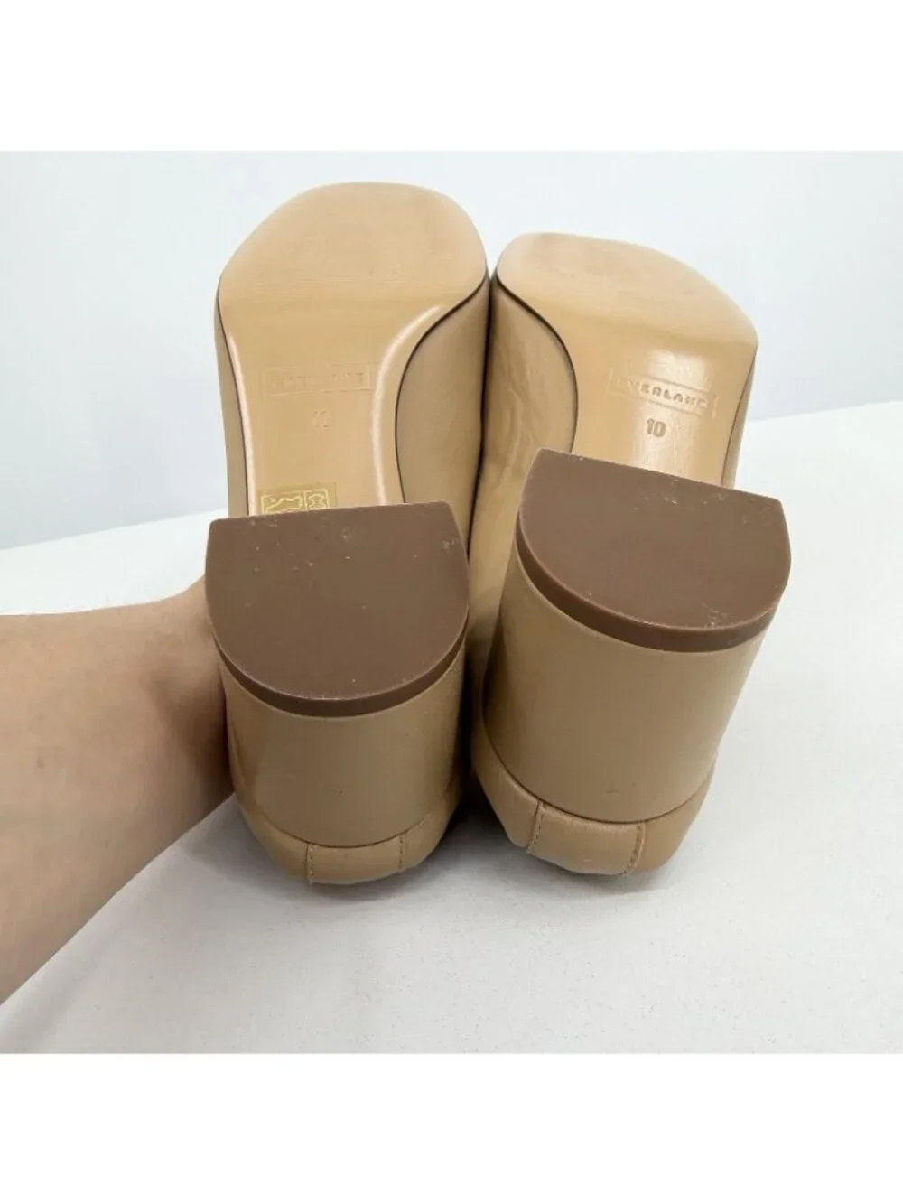 Everlane Italian Leather Day Heel Light Taupe 10 Women's Elastic Back Comfort